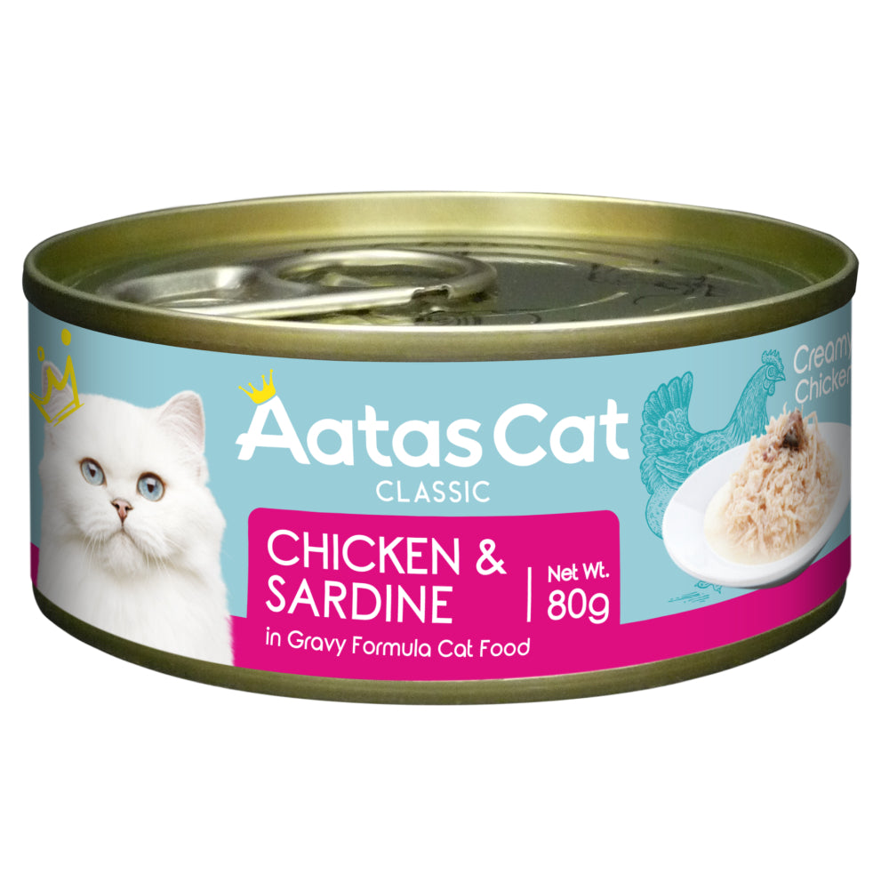 Aatas Cat Creamy Chicken & Sardine in Gravy Grain-Free Canned Cat Food 80g