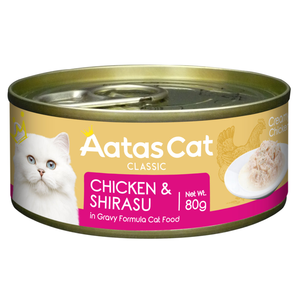 Aatas Cat Creamy Chicken & Shirasu in Gravy Grain-Free Canned Cat Food 80g