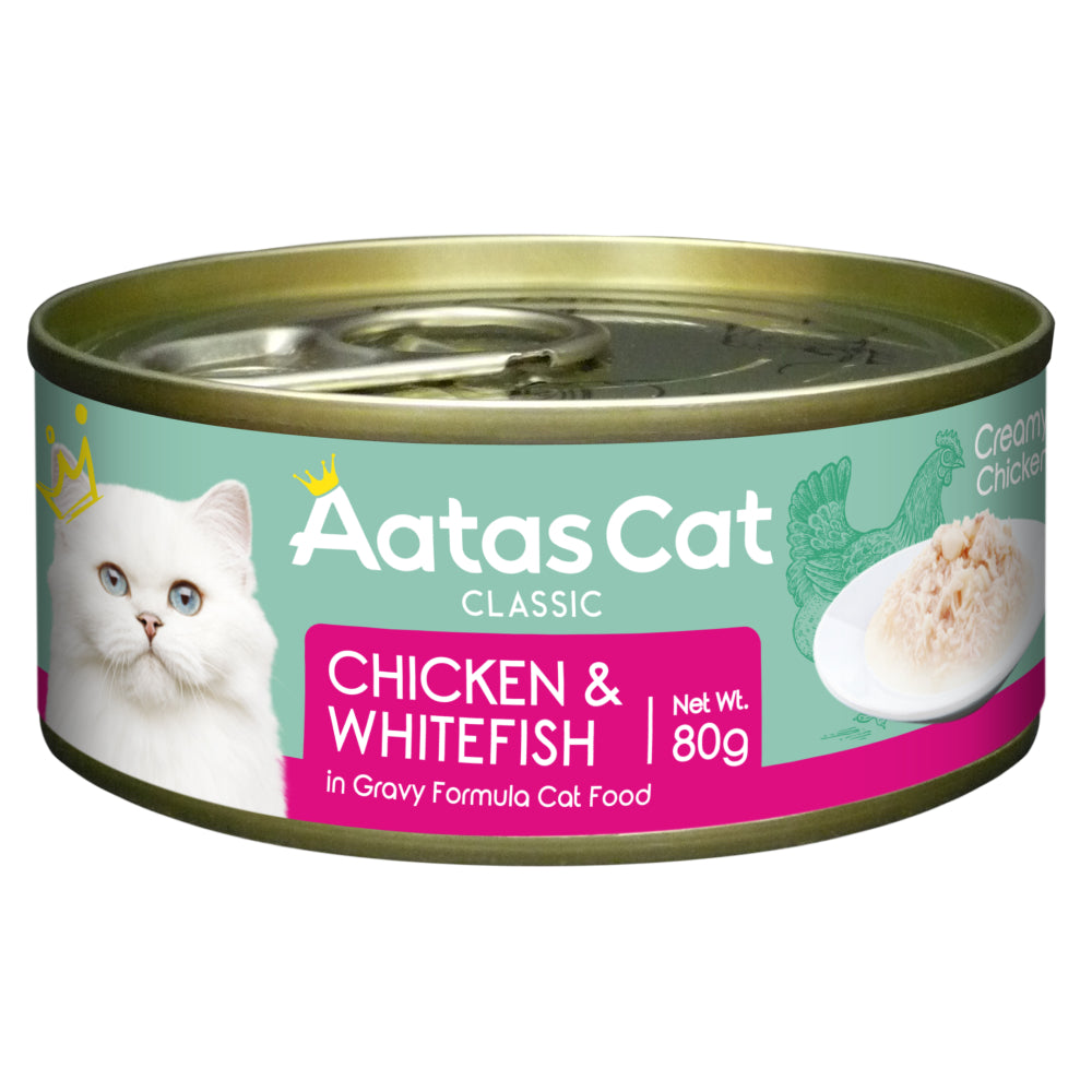 Aatas Cat Creamy Chicken & Whitefish in Gravy Grain-Free Canned Cat Food 80g