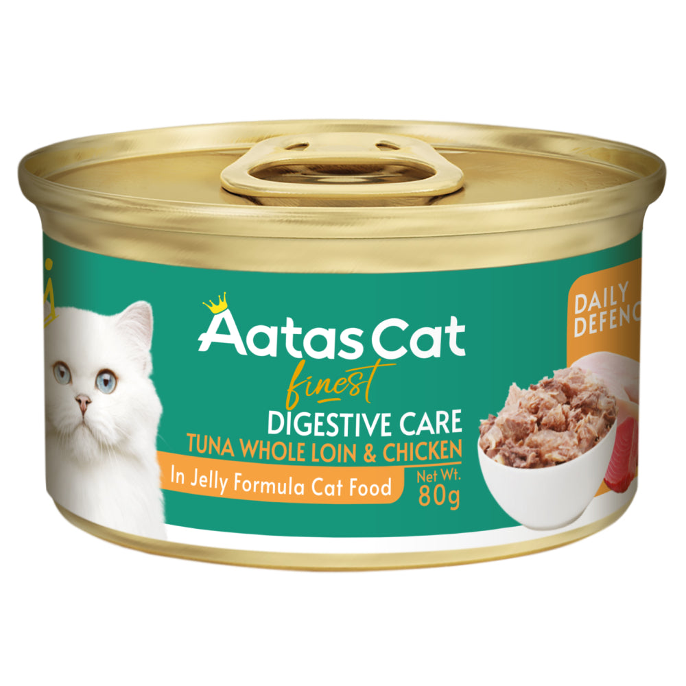 Aatas Cat Finest Daily Defence Digestive Care Tuna Whole Loin & Chicken in Jelly Grain-Free Canned Cat Food 80g