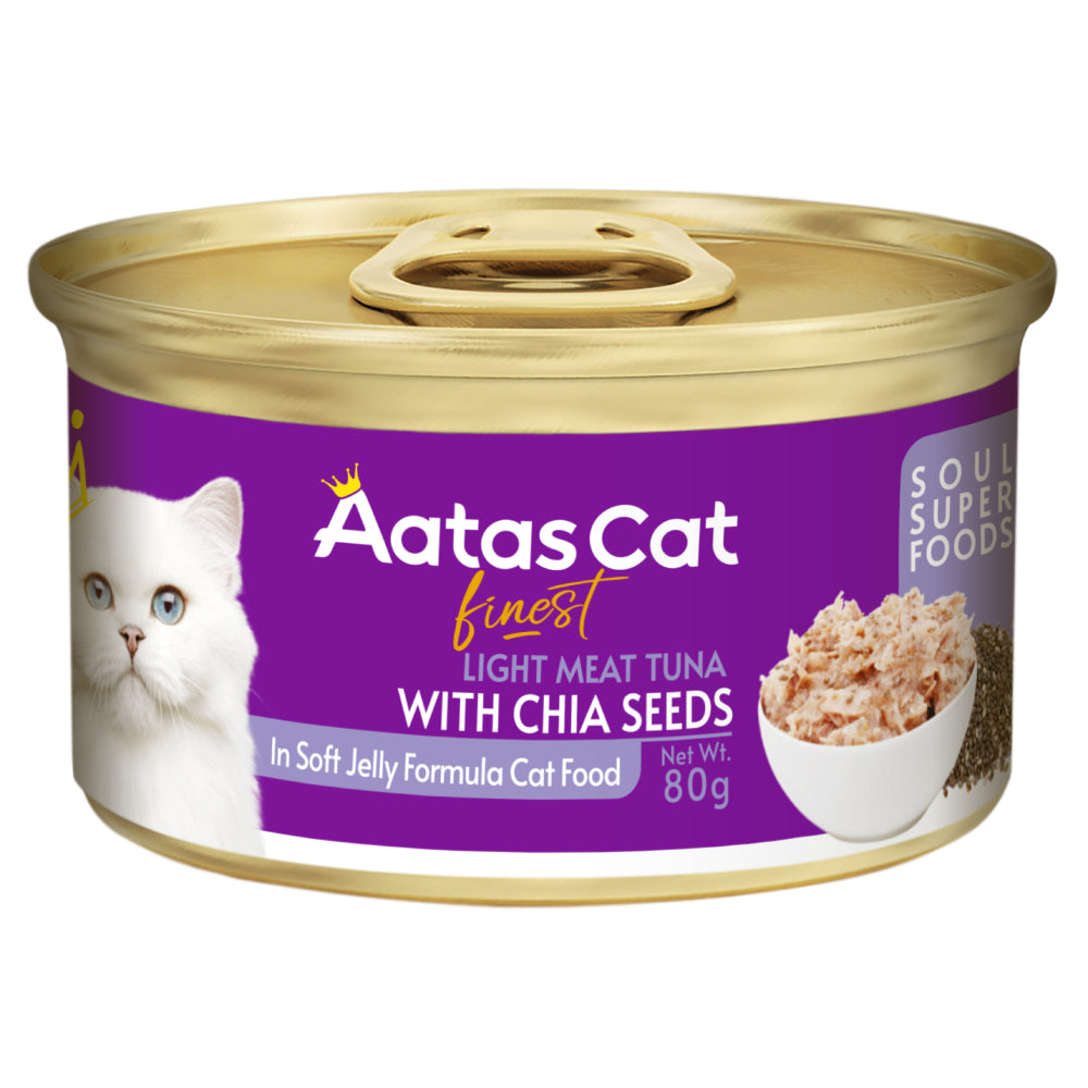 Aatas Cat Finest Soul Superfoods Tuna White Meat with Chia Seeds in Soft Jelly Grain-Free Canned Cat Food 80g