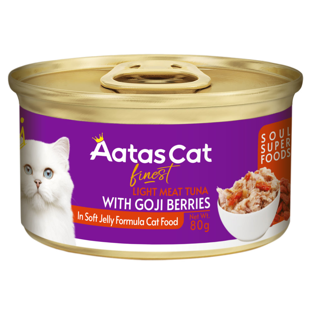 Aatas Cat Finest Soul Superfoods Tuna White Meat with Goji Berries in Soft Jelly Grain-Free Canned Cat Food 80g