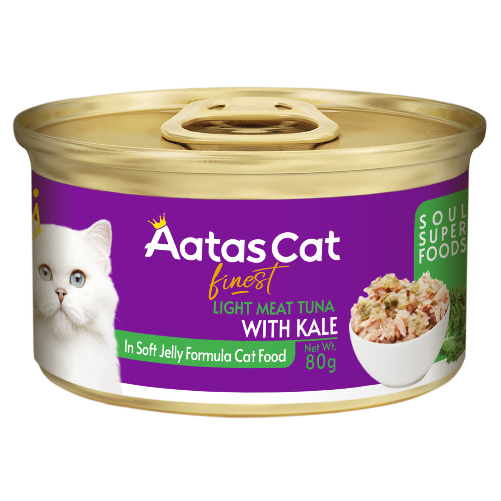 Aatas Cat Finest Soul Superfoods Tuna White Meat with Kale in Soft Jelly Grain-Free Canned Cat Food 80g