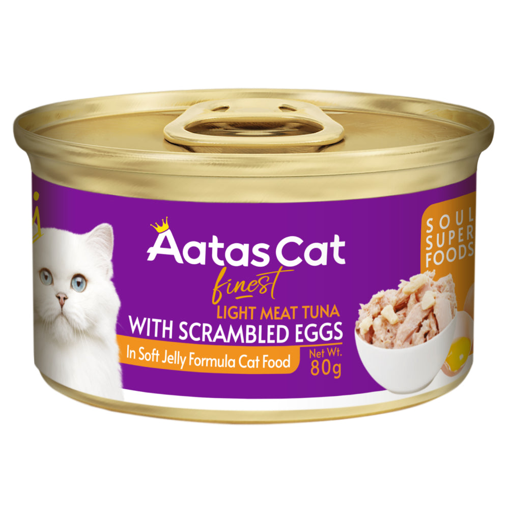 Aatas Cat Finest Soul Superfoods Tuna White Meat with Scrambled Eggs in Soft Jelly Grain-Free Canned Cat Food 80g