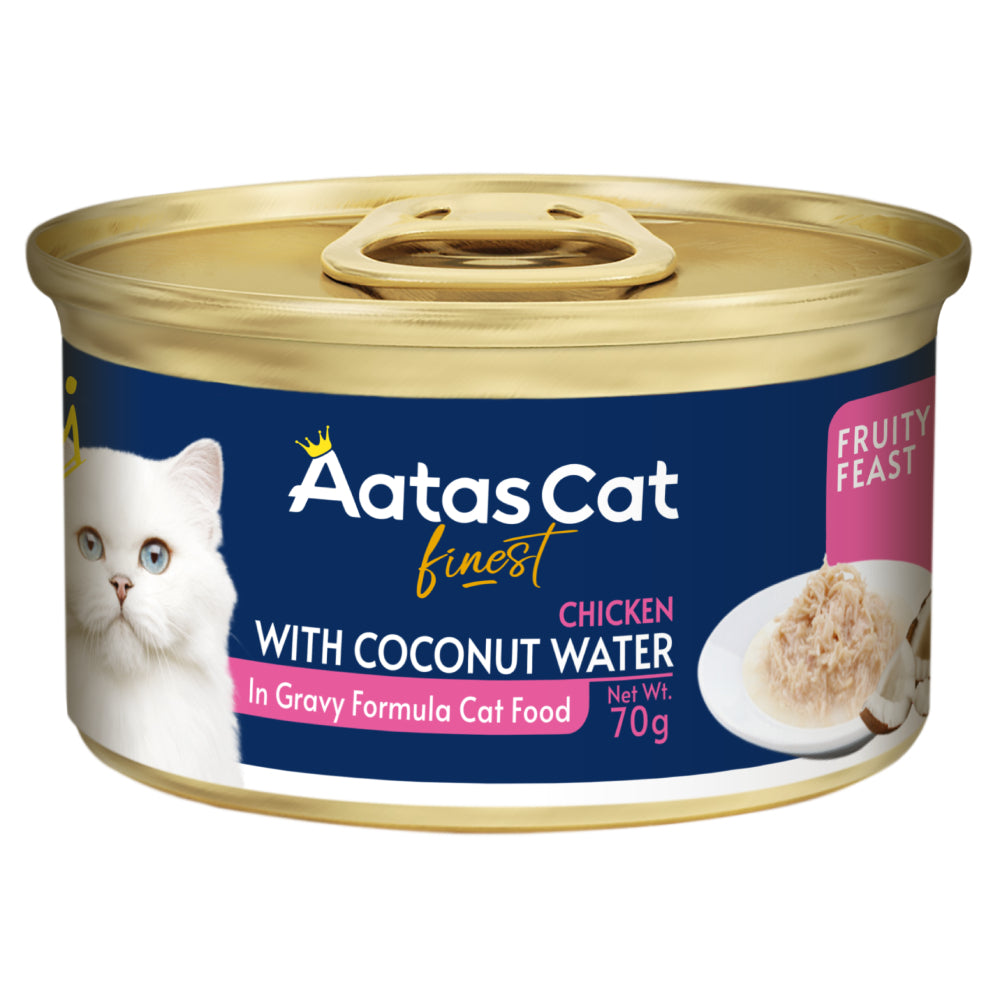 Aatas Cat Finest Fruity Feast Chicken with Coconut Water in Gravy Grain-Free Canned Cat Food 70g