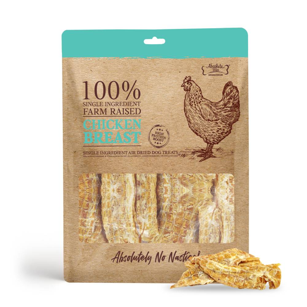 Absolute Bites Single Ingredient Air-Dried Chicken Breast Grain-Free Dog Treats 130g
