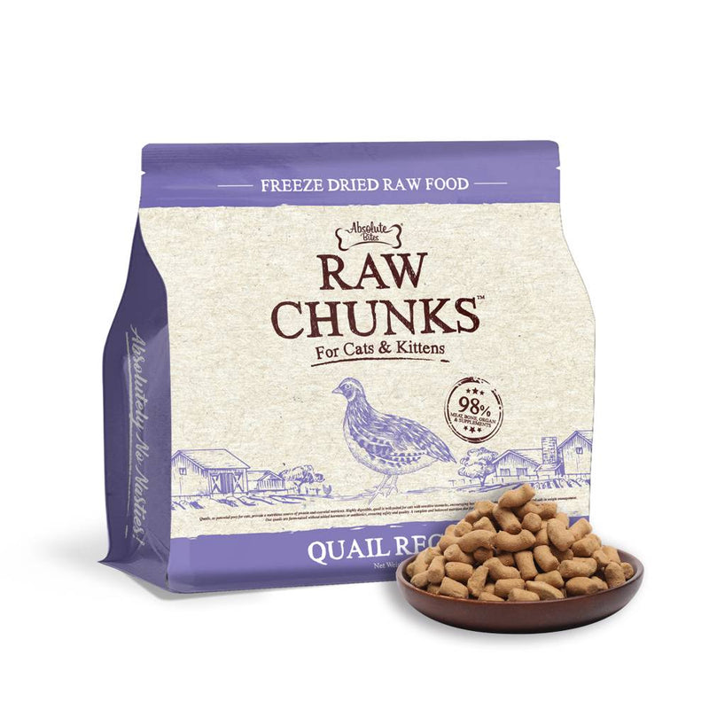 Absolute Bites Cats & Kitten Freeze Dried Raw Chunks Quail 280g