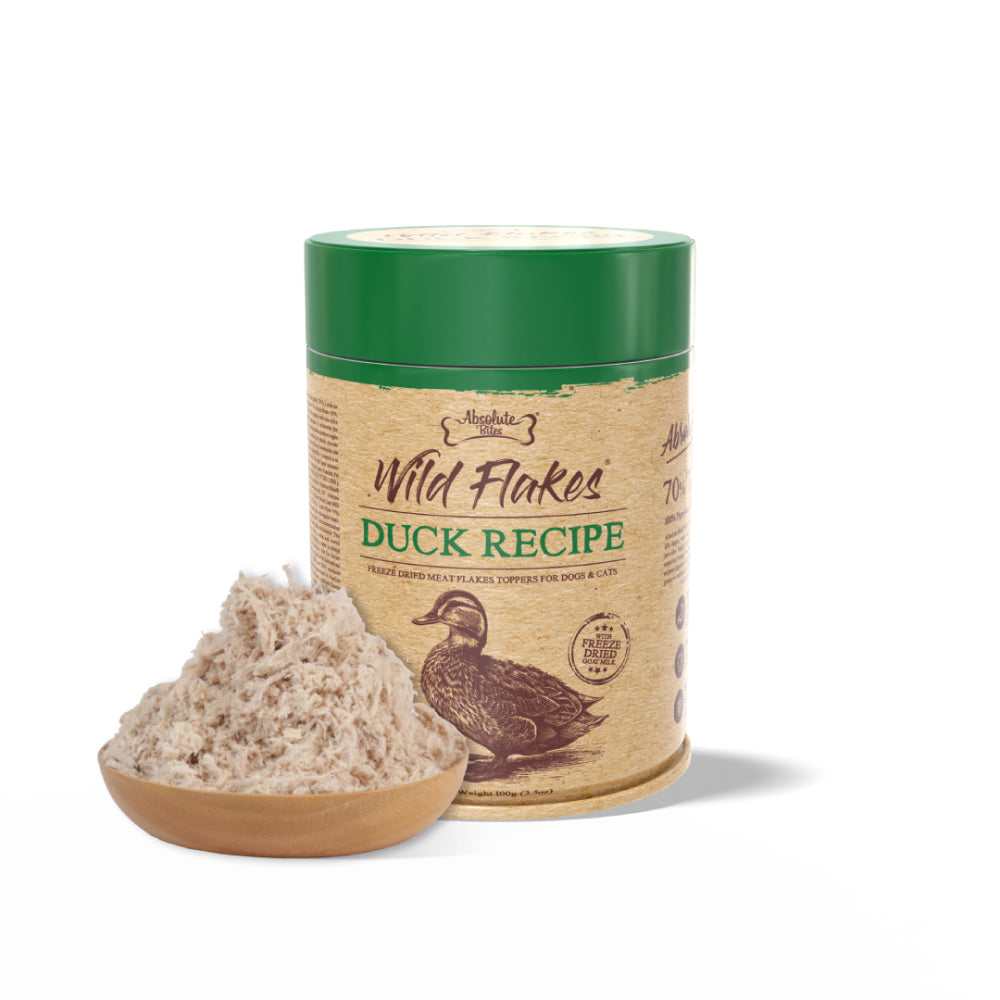 Absolute Bites Freeze Dried Wild Flakes Toppers for Cats & Dogs - Duck with Goat Milk Recipe 100g