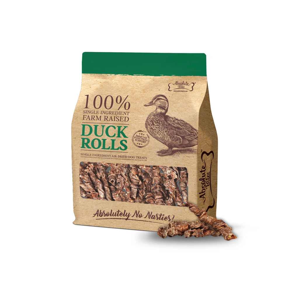 Absolute Bites Single Ingredient Air Dried Duck Rolls Dog Treats 300g