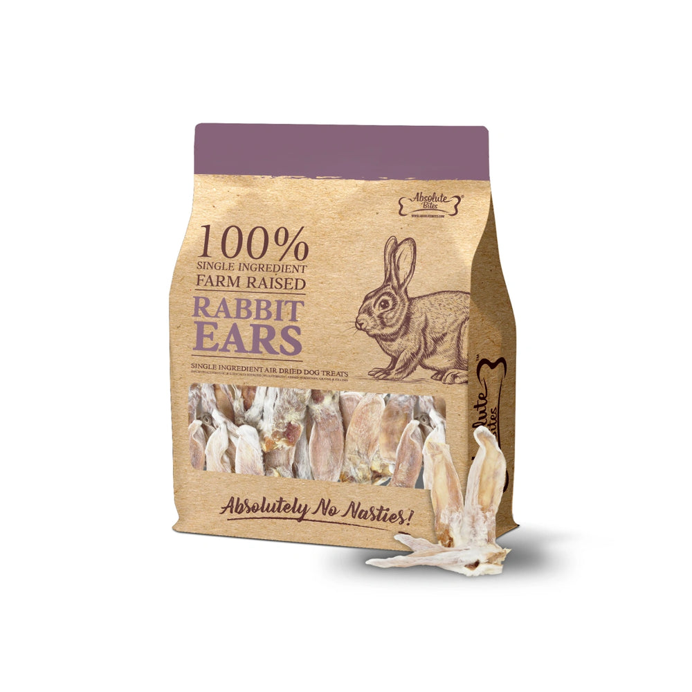 Absolute Bites Single Ingredient Air Dried Rabbit Ears Dog Treats 300g