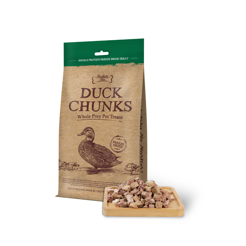 Absolute Bites Whole Prey Freeze Dried Treats for Cats & Dogs - Duck Chunks 80g