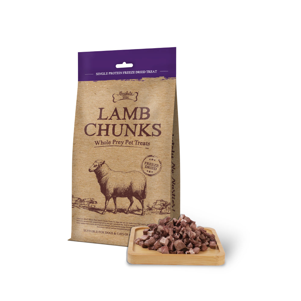 Absolute Bites Whole Prey Freeze Dried Treats for Cats & Dogs - Lamb Chunks 80g