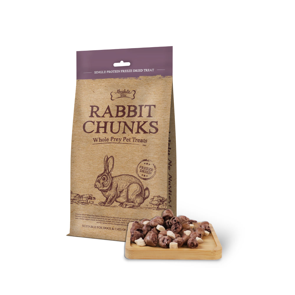 Absolute Bites Whole Prey Freeze Dried Treats for Cats & Dogs - Rabbit Chunks 80g