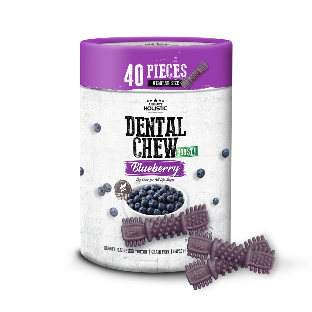 Absolute Holistic BOOST! Value Tub Dog Dental Chews - Blueberry Regular 40pcs 1kg