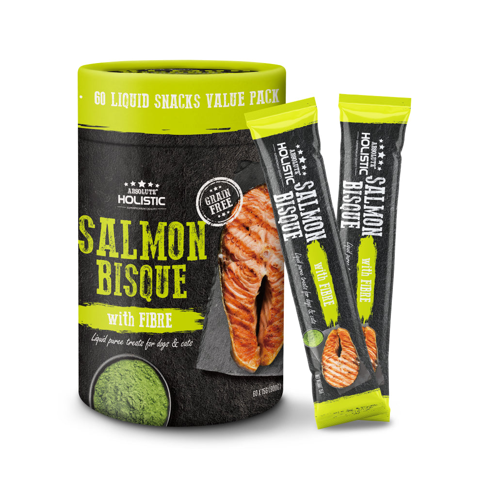 Absolute Holistic Cats & Dogs Liquid Puree Treats Salmon Bisque with Fibre (15g x 60)