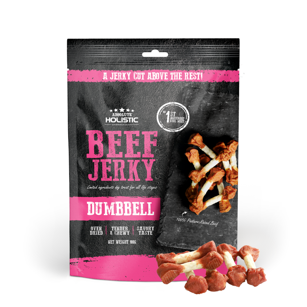 Absolute Holistic Dog Treats Beef Jerky Dumbbell 100g