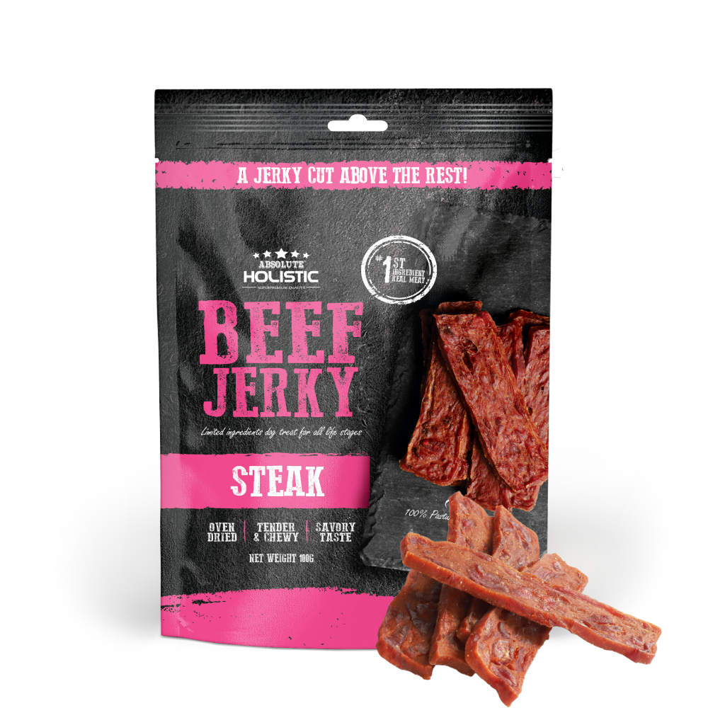 Absolute Holistic Dog Treats Beef Jerky Steak 100g