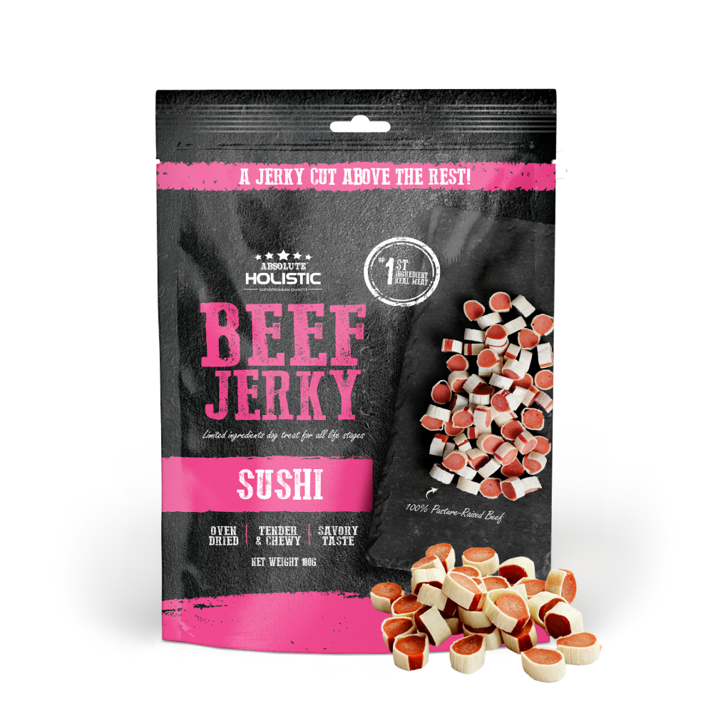 Absolute Holistic Dog Treats Beef Jerky Sushi 100g