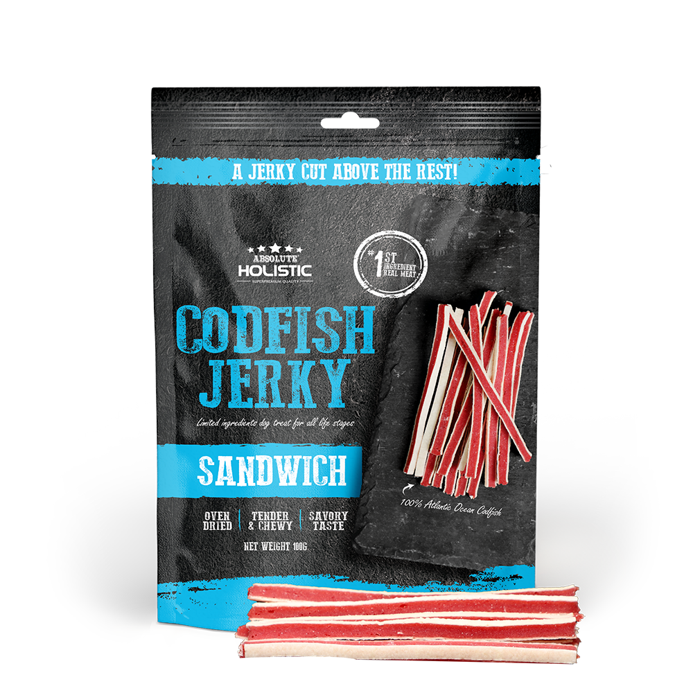 Absolute Holistic Dog Treats Codfish Jerky Sandwich 100g