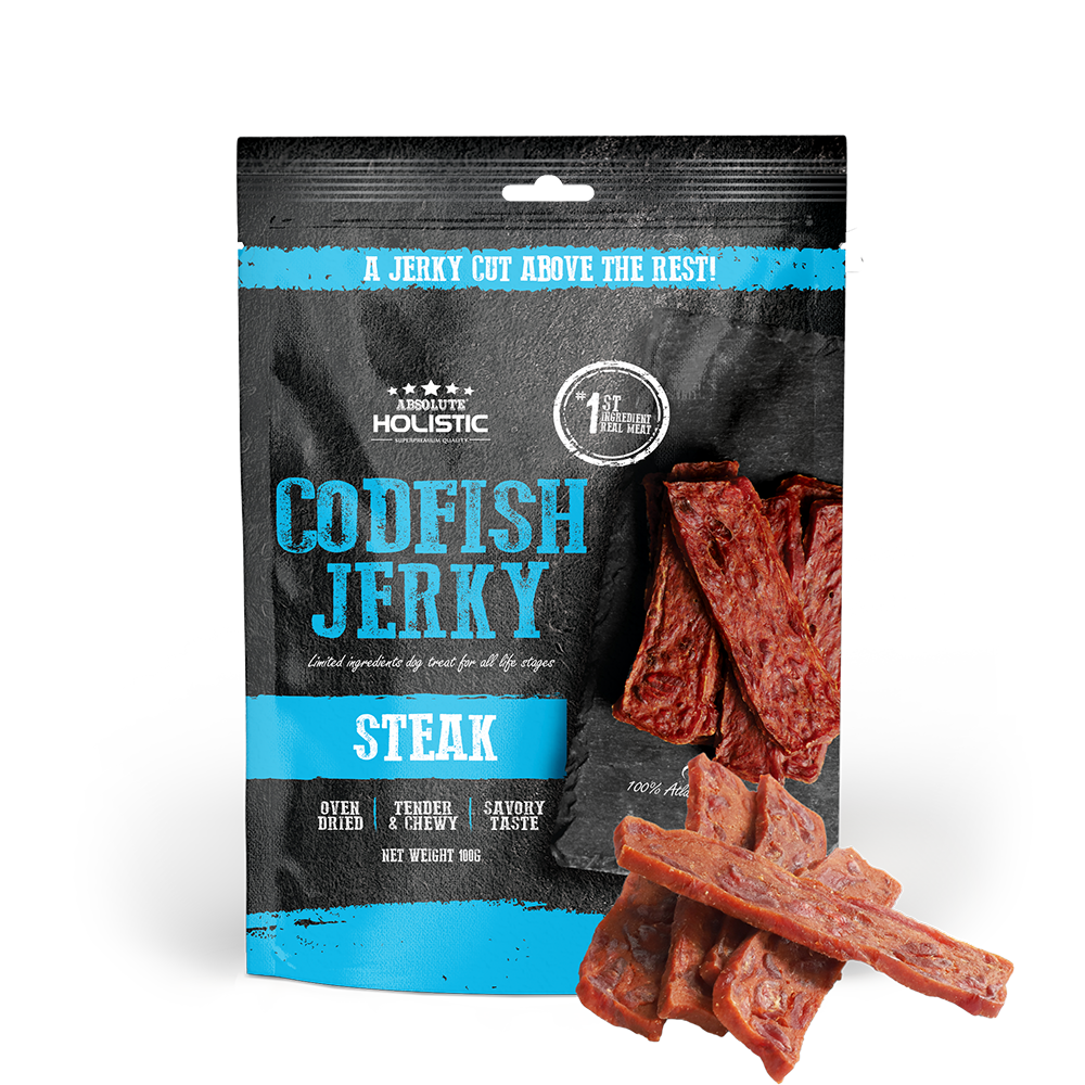 Absolute Holistic Dog Treats Codfish Jerky Steak 100g