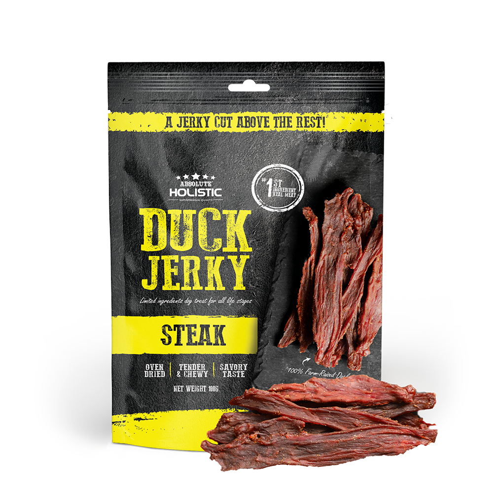 Absolute Holistic Dog Treats Duck Jerky Steak 100g