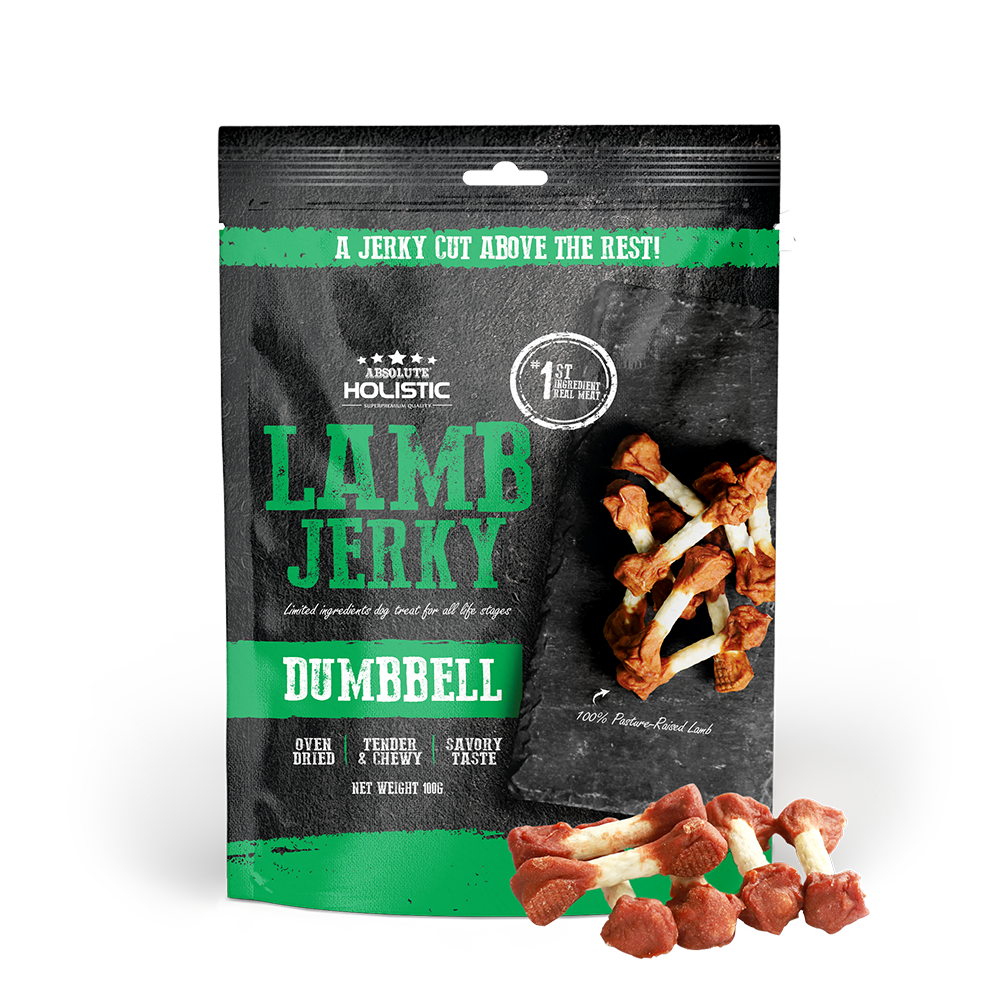 Absolute Holistic Dog Treats Lamb Jerky Dumbbell 100g