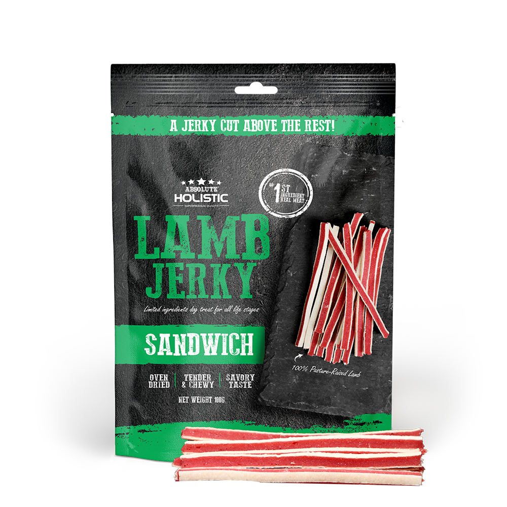 Absolute Holistic Dog Treats Lamb Jerky Sandwich 100g