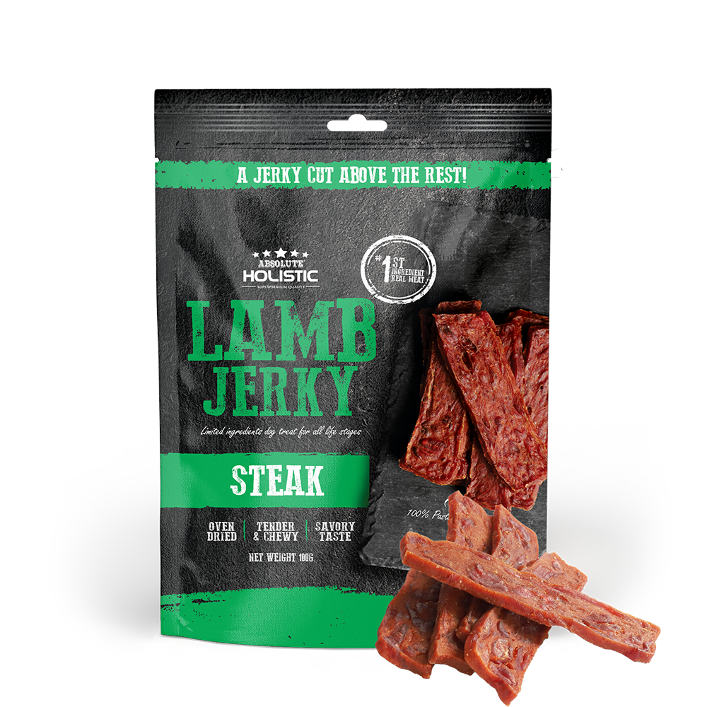 Absolute Holistic Dog Treats Lamb Jerky Steak 100g
