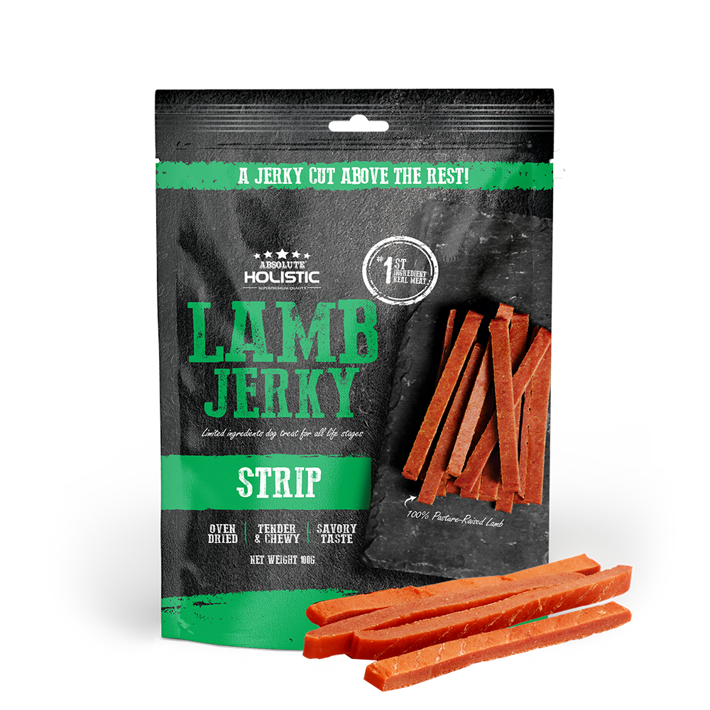Absolute Holistic Dog Treats Lamb Jerky Strip 100g