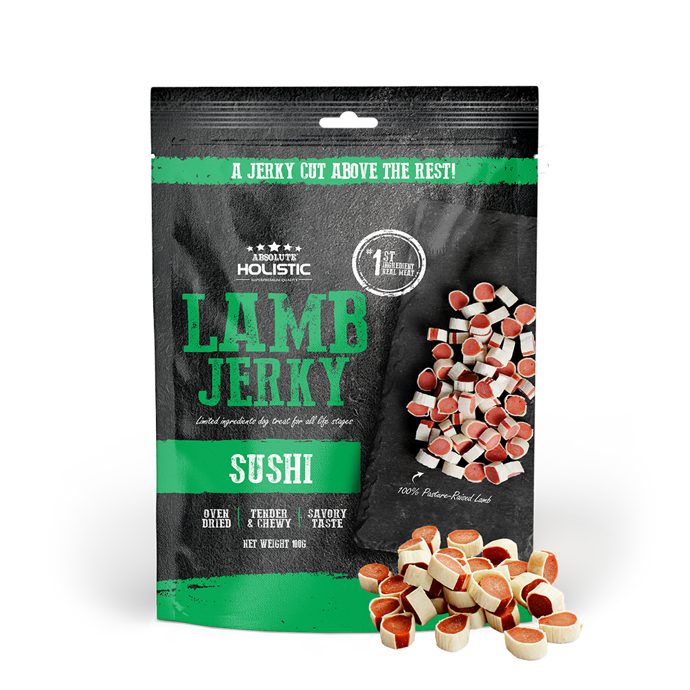Absolute Holistic Dog Treats Lamb Jerky Sushi 100g