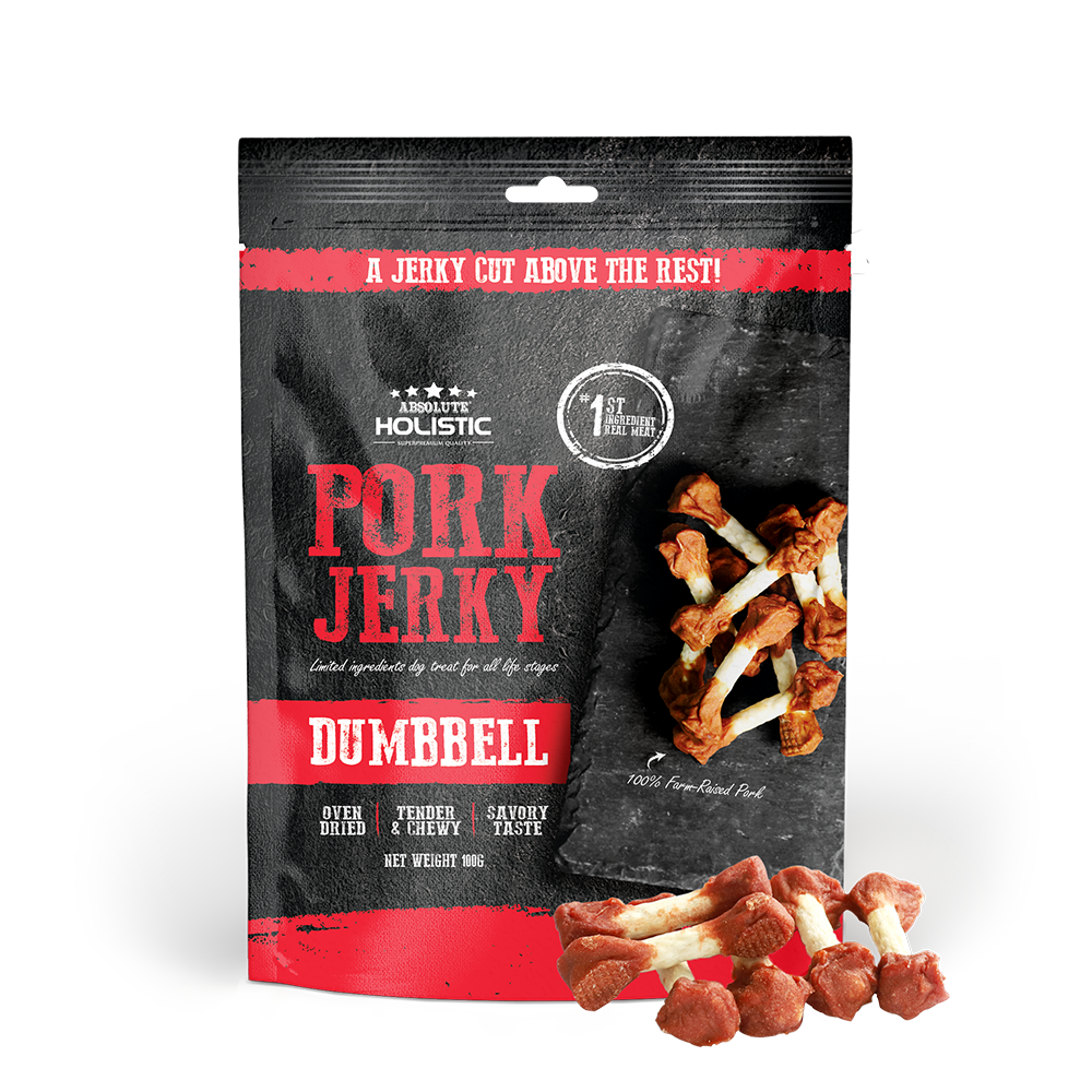 Absolute Holistic Dog Treats Pork Jerky Dumbbell 100g