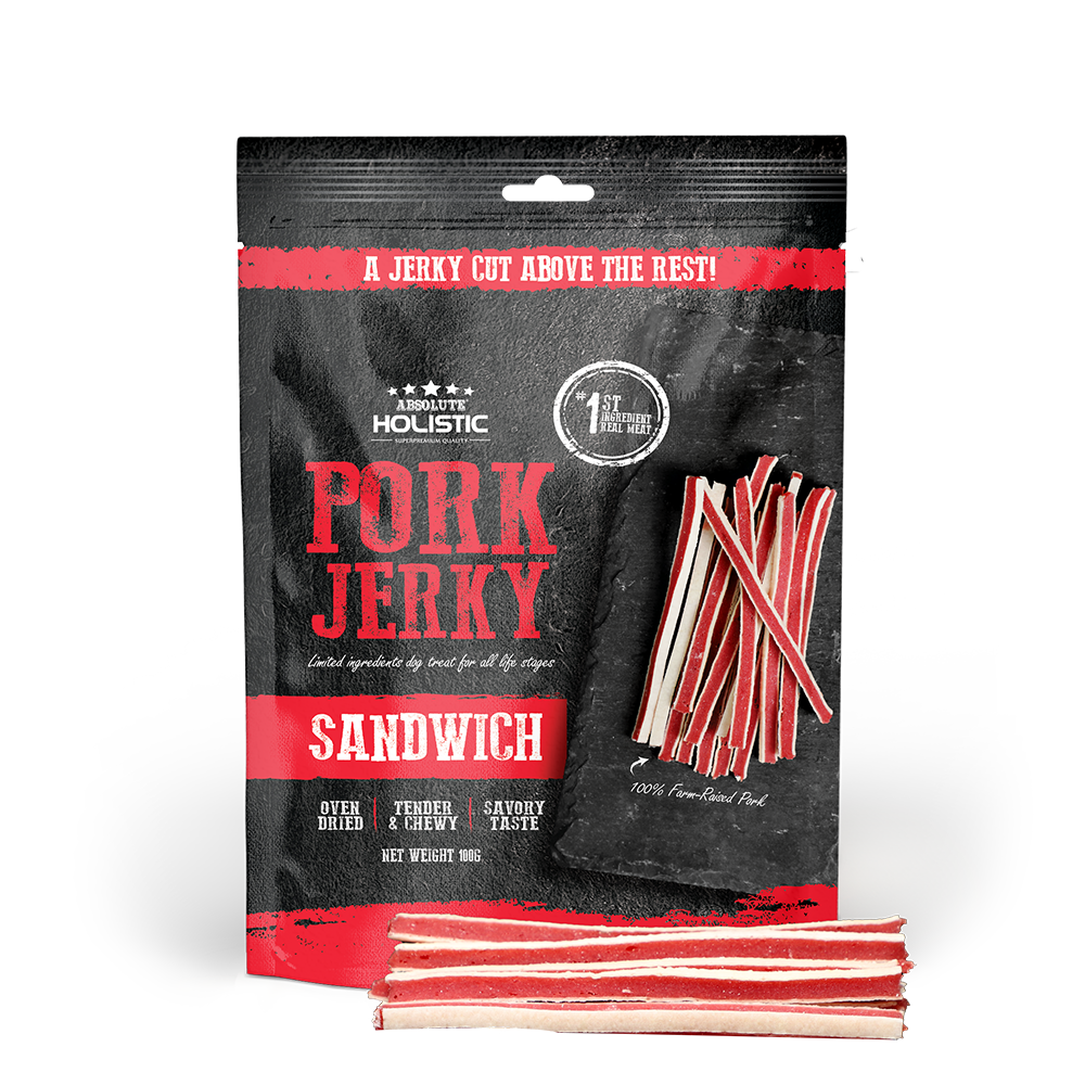 Absolute Holistic Dog Treats Pork Jerky Sandwich 100g