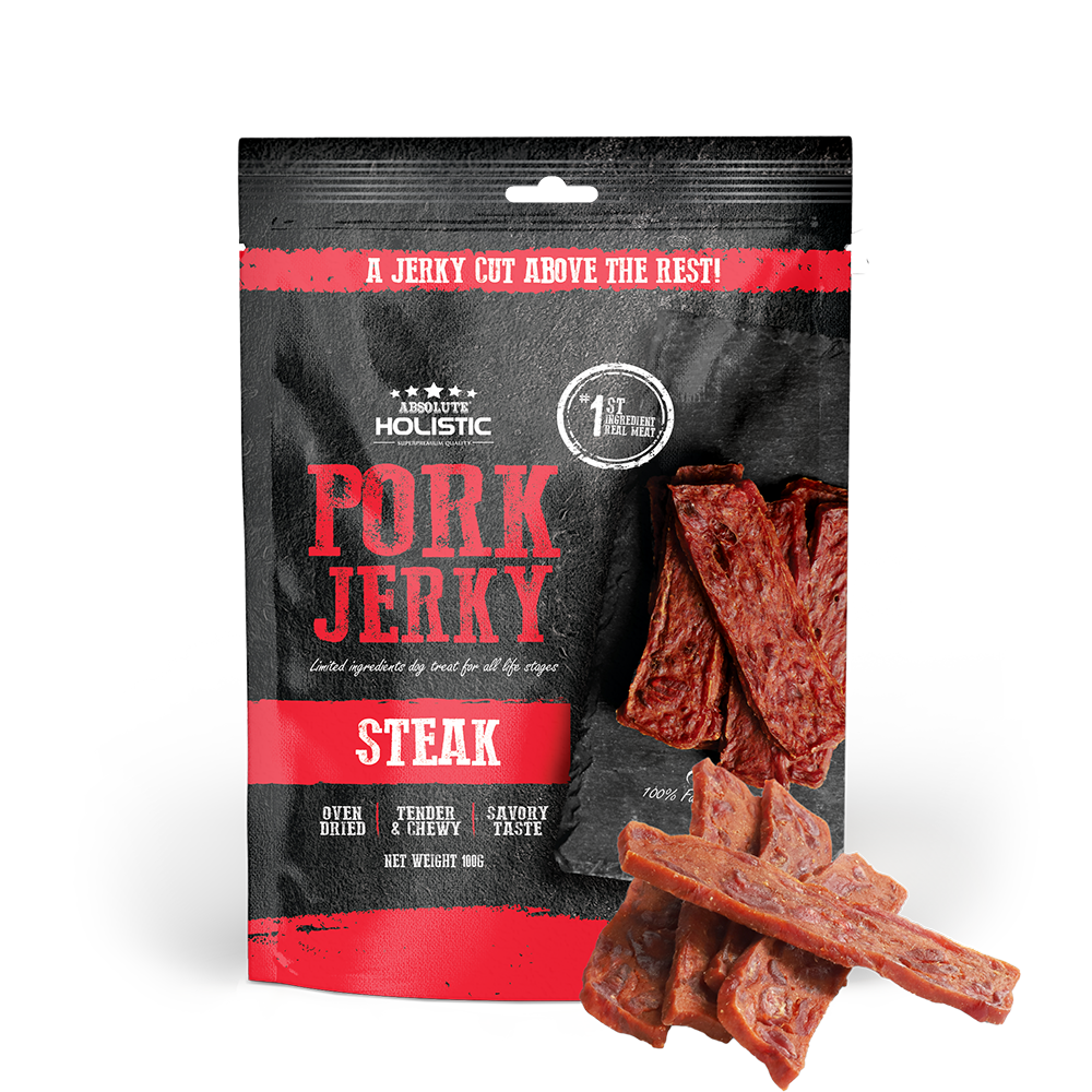 Absolute Holistic Dog Treats Pork Jerky Steak 100g