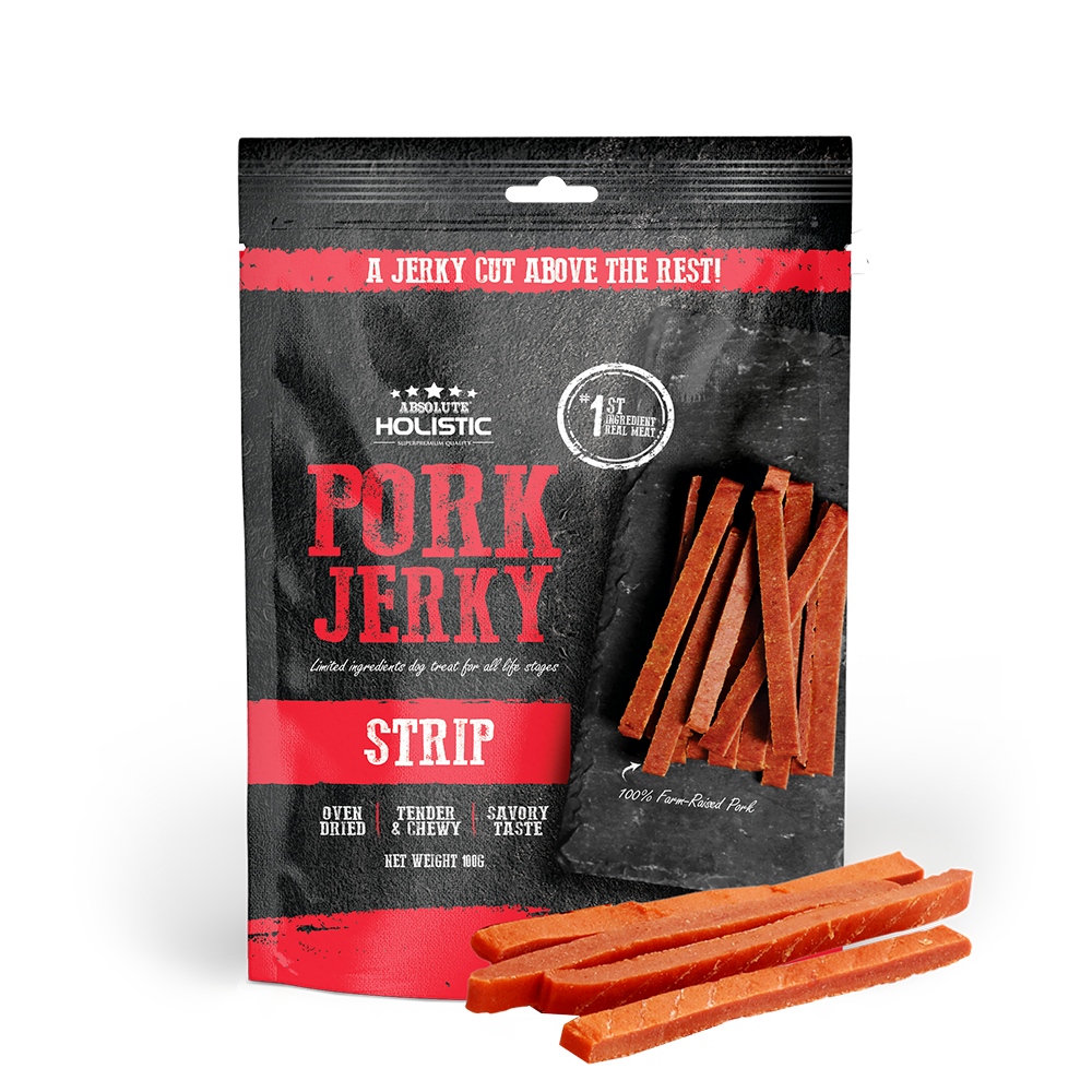 Absolute Holistic Dog Treats Pork Jerky Strip 100g