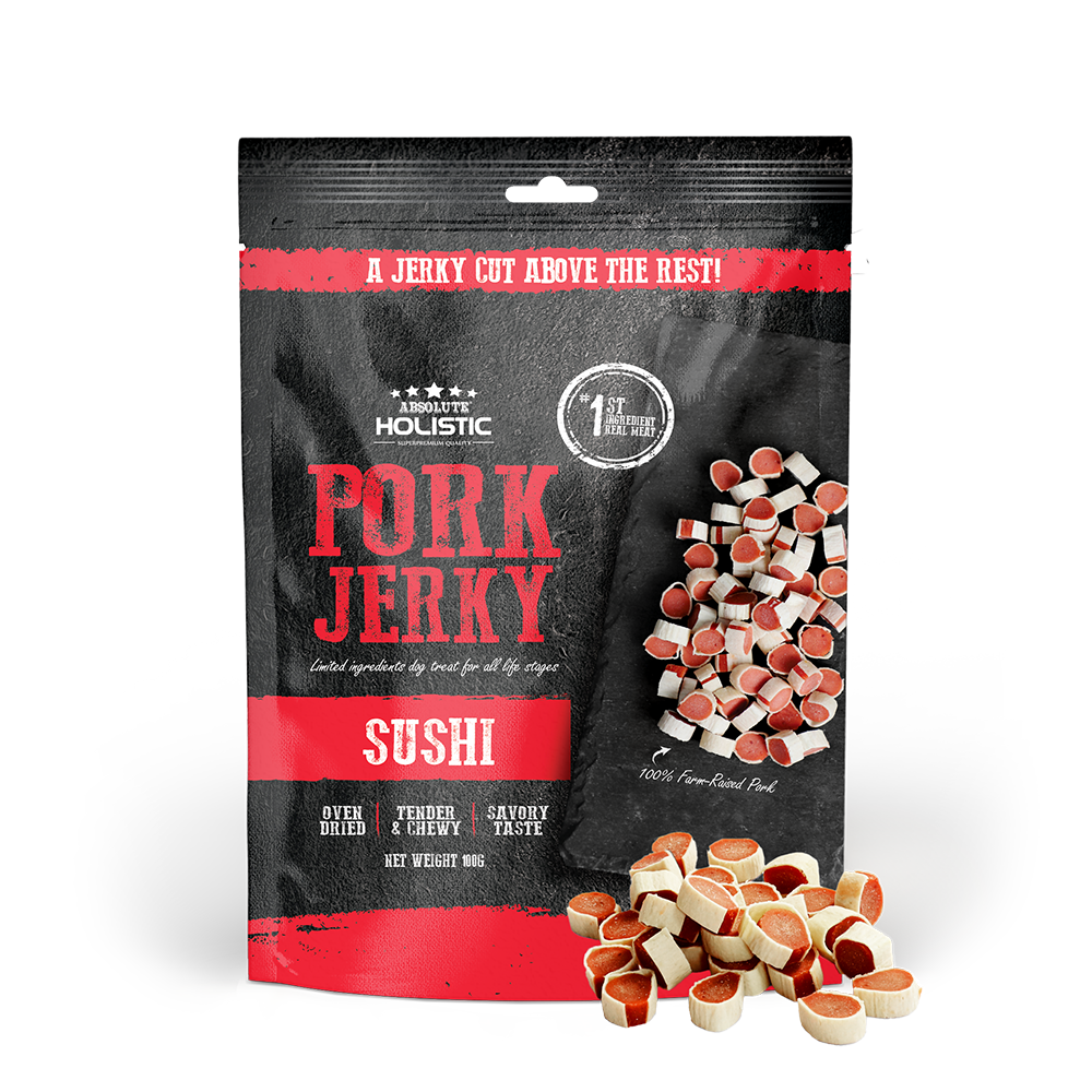 Absolute Holistic Dog Treats Pork Jerky Sushi 100g