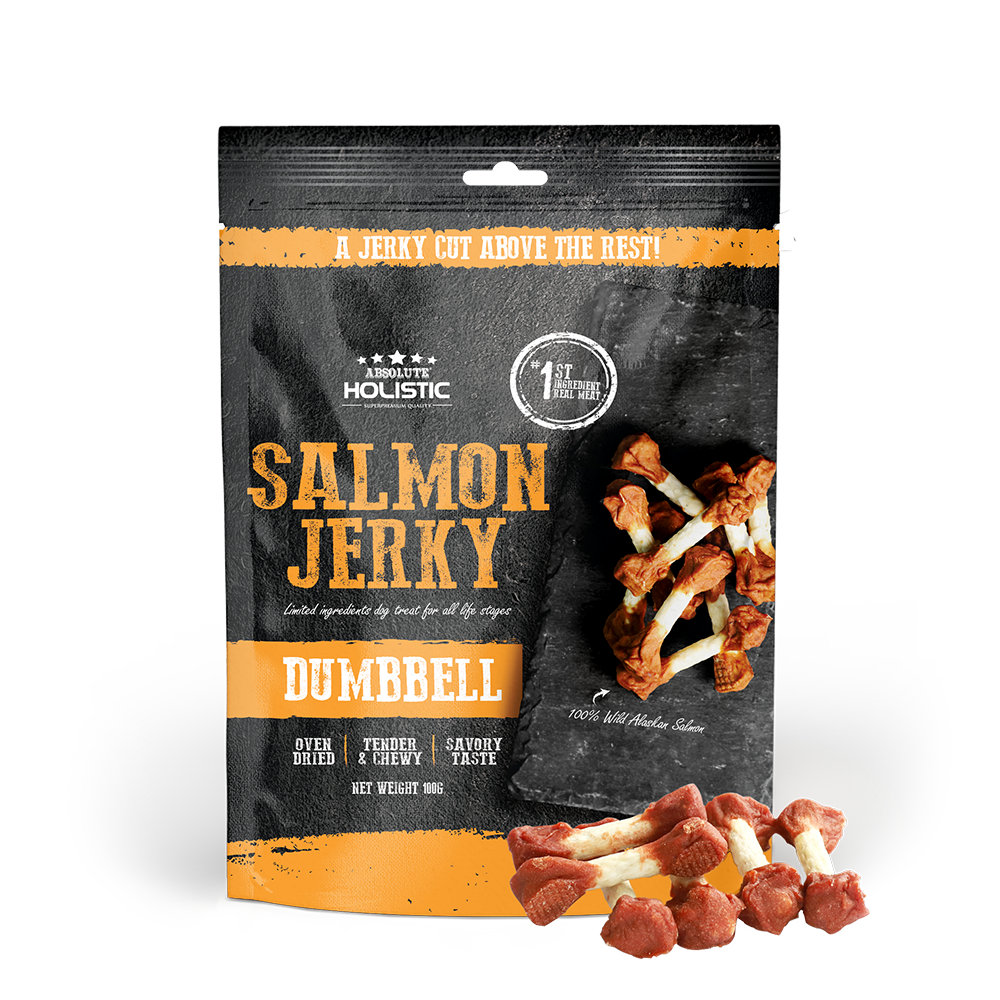 Absolute Holistic Dog Treats Salmon Jerky Dumbbell 100g
