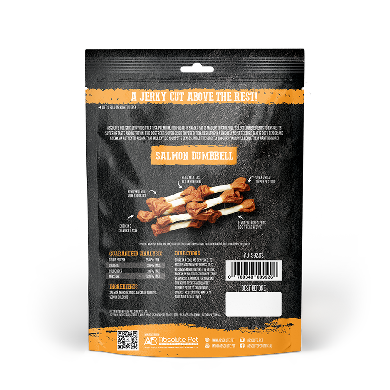 Absolute Holistic Dog Treats Salmon Jerky Dumbbell 100g