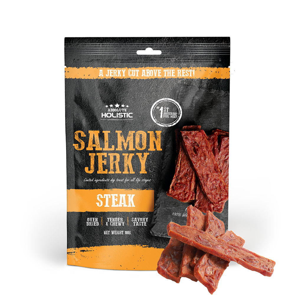 Absolute Holistic Dog Treats Salmon Jerky Steak 100g
