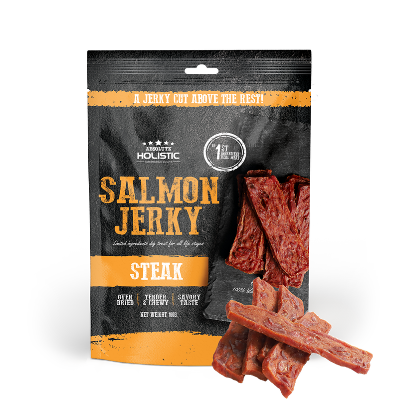 Absolute Holistic Dog Treats Salmon Jerky Steak 100g