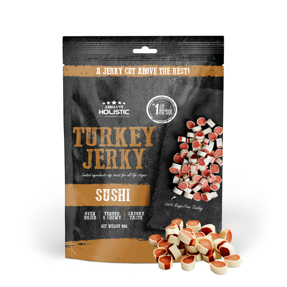 Absolute Holistic Dog Treats Turkey Jerky Sushi 100g