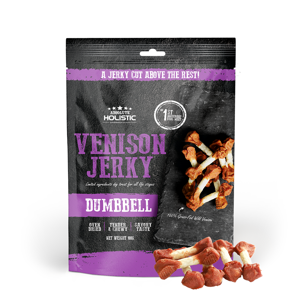 Absolute Holistic Dog Treats Venison Jerky Dumbbell 100g