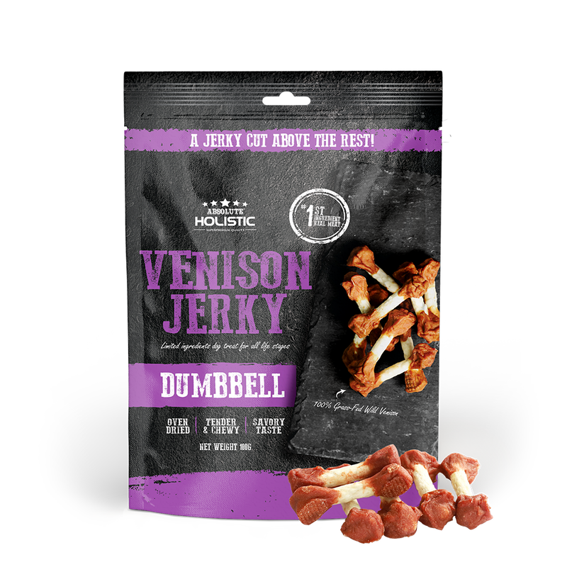 Absolute Holistic Dog Treats Venison Jerky Dumbbell 100g