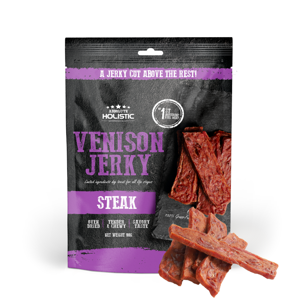 Absolute Holistic Dog Treats Venison Jerky Steak 100g