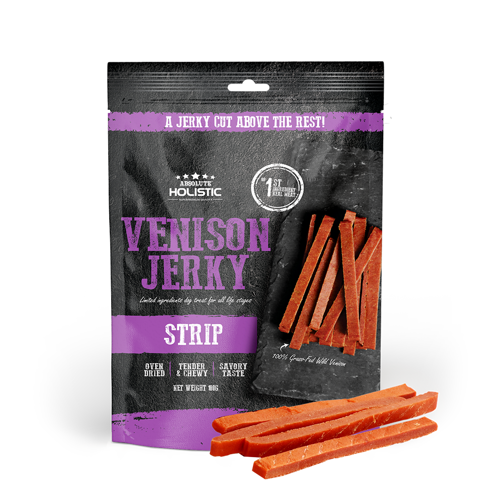 Absolute Holistic Dog Treats Venison Jerky Strip 100g