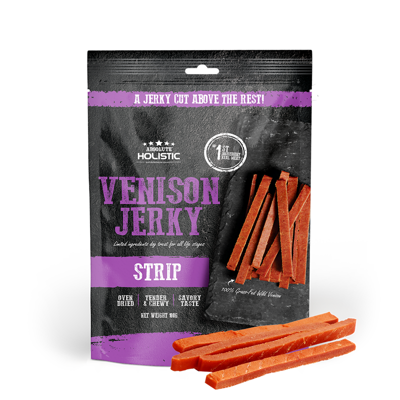 Absolute Holistic Dog Treats Venison Jerky Strip 100g