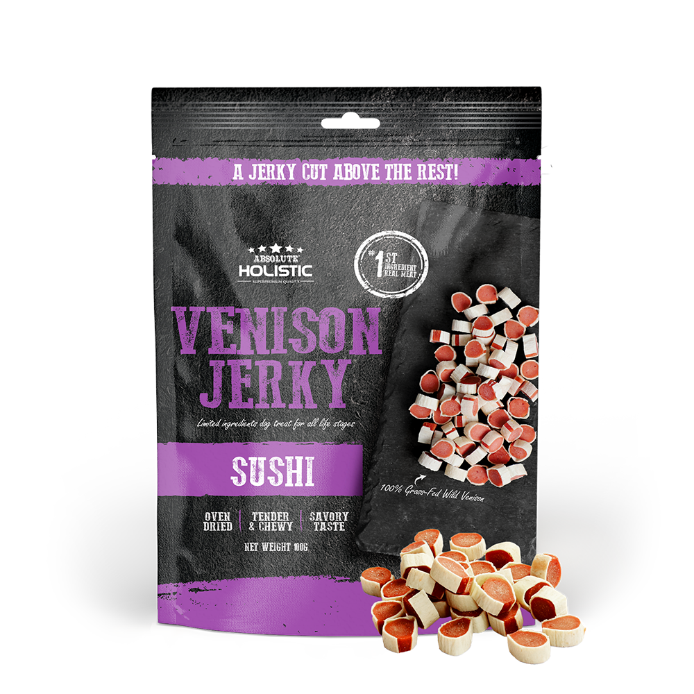 Absolute Holistic Dog Treats Venison Jerky Sushi 100g