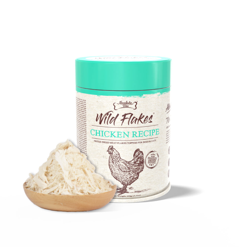 Absolute Bites Freeze Dried Wild Flakes Toppers for Cats & Dogs - Chicken with Goat Milk Recipe 100g