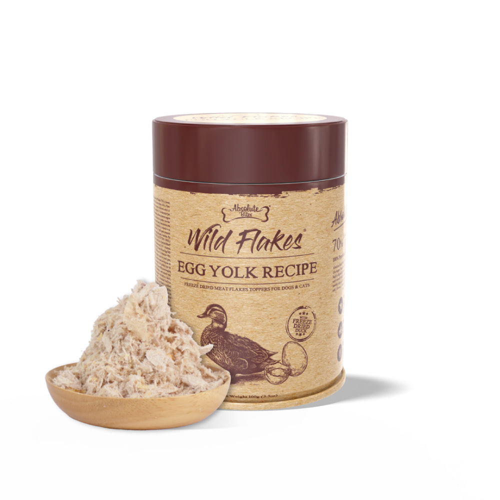 Absolute Bites Freeze Dried Wild Flakes Toppers for Cats & Dogs - Egg Yolk with Duck Recipe 100g
