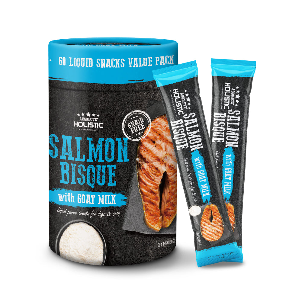 Absolute Holistic Cats & Dogs Liquid Puree Treats Salmon Bisque with Goat Milk (15g x 60)