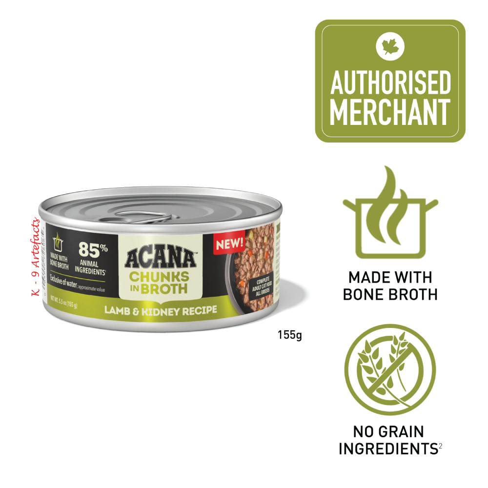 Acana Chunks in Broth Lamb & Kidney Recipe Canned Cat Food 155g